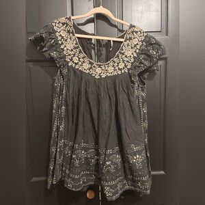 Free People Embroidered Black Romper